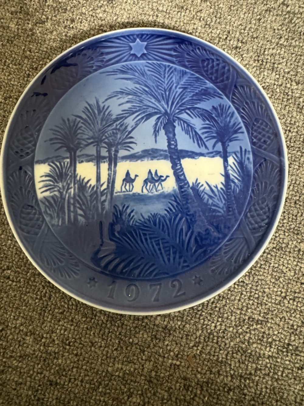 Royal Copenhagen Blue Decorative Porcelain Wall Plate with Palm and Camel Scene
